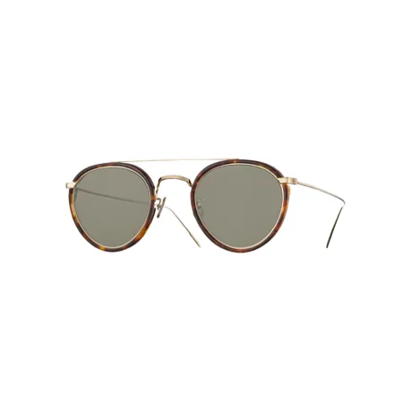 lunettes de soleil rondes double-pont Eyevan modèle 3013 en titane or et écaille marron