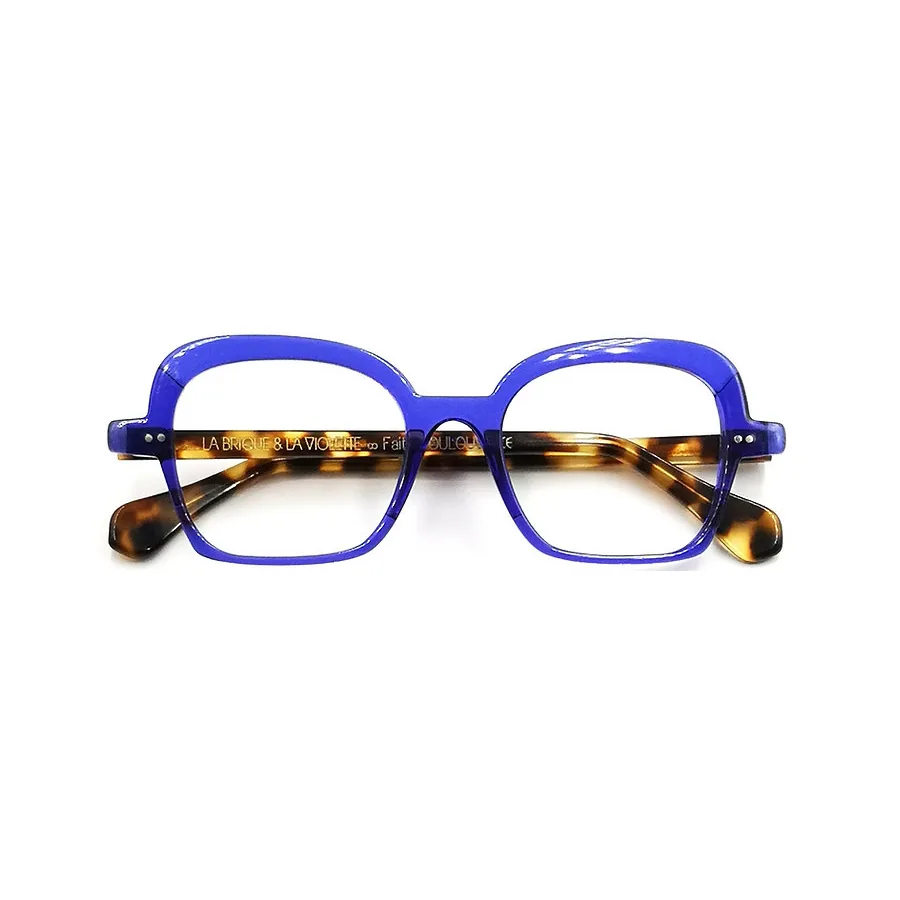 Lunettes de vue carrées modèle Alexandrine en acétate de couleur bleue